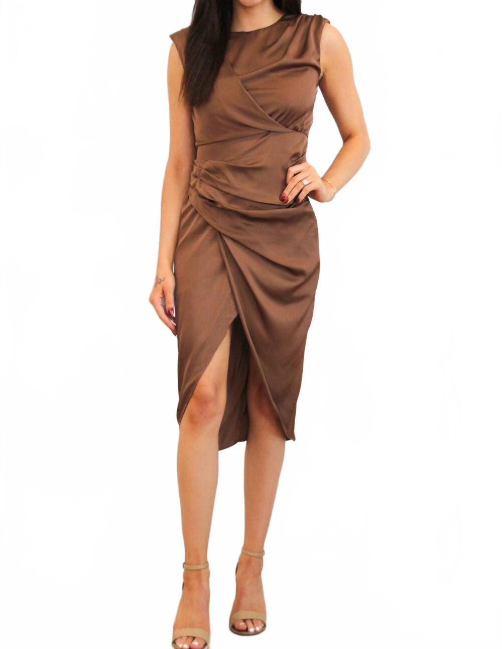 NEW DO+BE byron cap sleeve satin dress in mocha